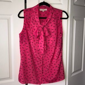 Loft Pink Bow Neck Sleeveless Top Size M